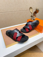 HM Men's Kazimir Sandals Black Red Calfskin 735748