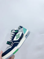 LV Trainer Sneaker Velcro Strap Green Black Cowhide