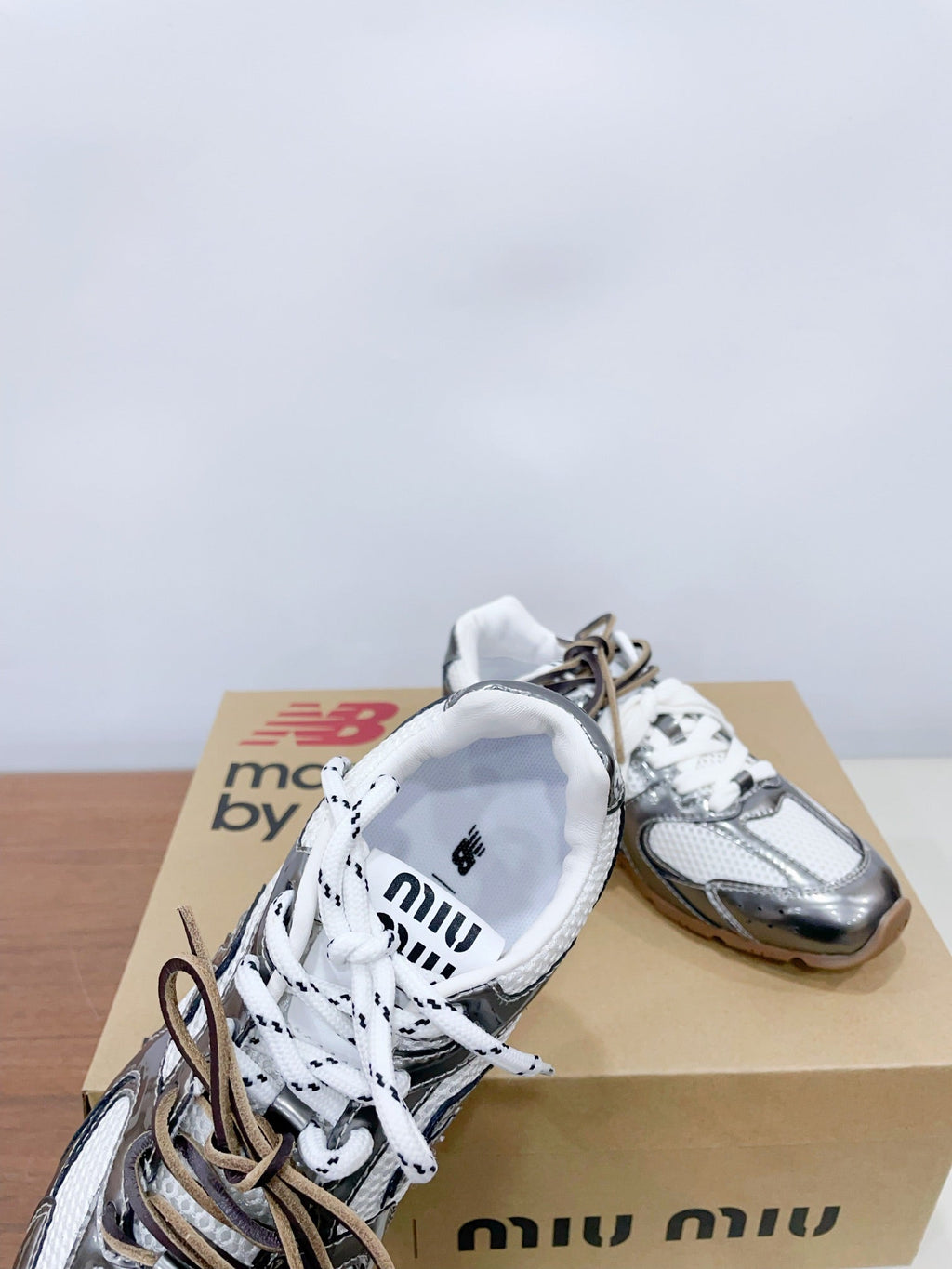 Miu x New Balance 530 Silver Patent Leather White Fabric