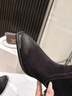 CELINE 25 Mid Calf Cowboy Boots Black Suede 434426