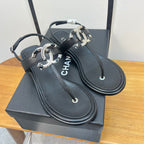 cc thong sandal 30mm black calfskin silver cc logo