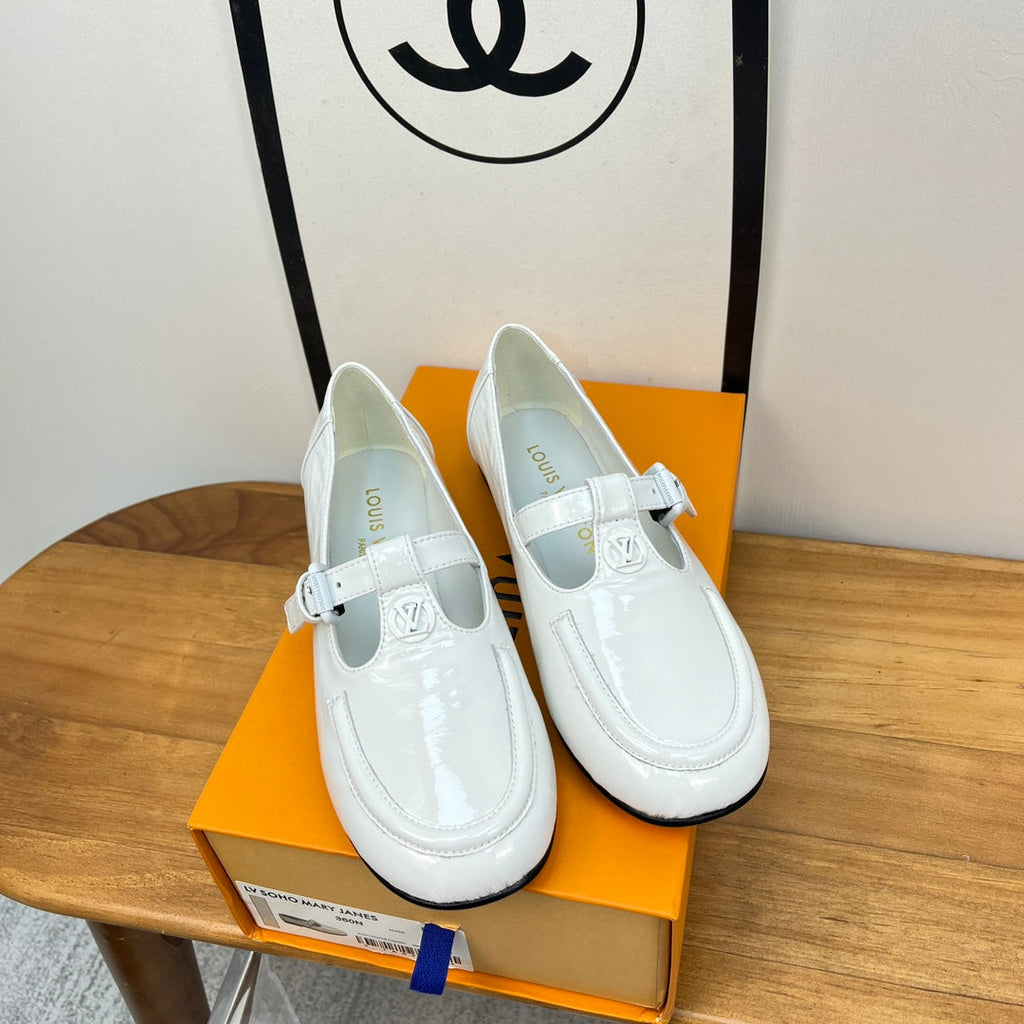 LV Soho Flat Mary Jane White Calfskin