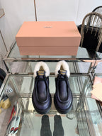 Miu Short Wool Boots Plain Dark Charcoal Open-Hemmed Cowhide