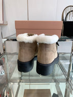 Miu Ankle Boots Khaki Brown Open-Hemmed Cowhide