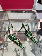VT 25 High Heels Slingbacks Green Leopard Cowhide 292347