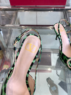 VT 25 High Heels Slingbacks Green Leopard Cowhide 292347