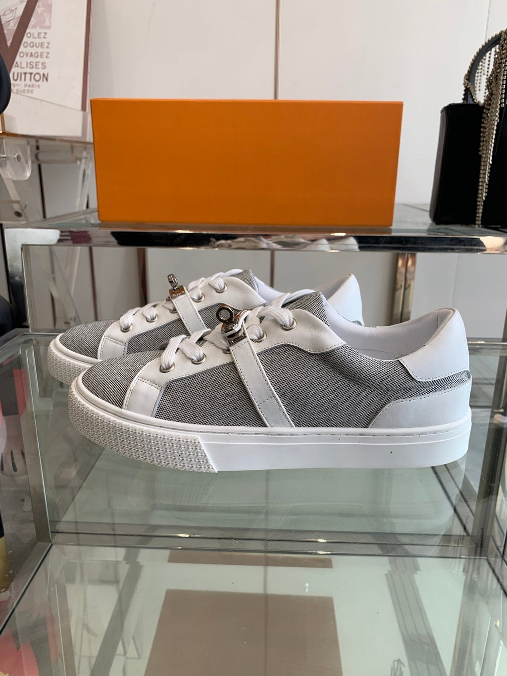 HM Day Sneaker  White Mix Gray Canvas Calfskin 291817