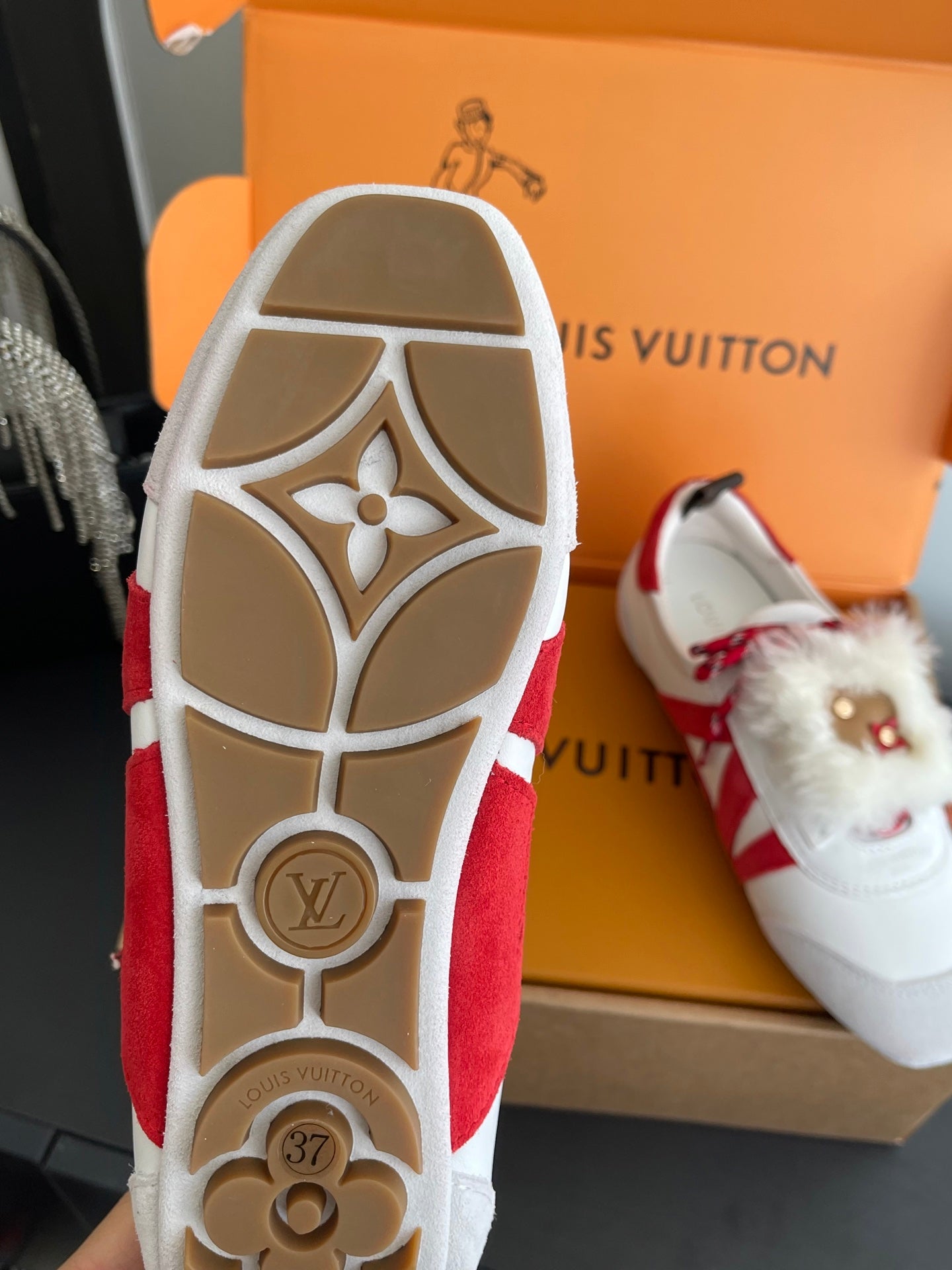 LV 26ss Ballet Sneakers White Red Cowhide Suede 631496
