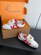 LV 26ss Ballet Sneakers White Red Cowhide Suede 631496