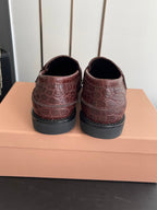 MIU 26 Casual Loafers Red Brown Crocodile Embossed Calfskin 631626