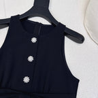 Prada 25 Diamond Button Sleeveless Vest Dress Black Cotton Polyester 598350