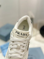 PRA DOWNTOWN PERFORATED SNEAKERS WHITE AND BLACK LOGO CALFSKIN