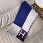 HM Avalon Throw Blanket Ecru Indigo Wool Cashmere