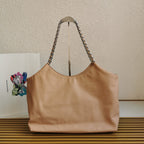 CHAIN TOTE 39 SOFT BEIGE CALFSKIN SILVER HARDWARE
