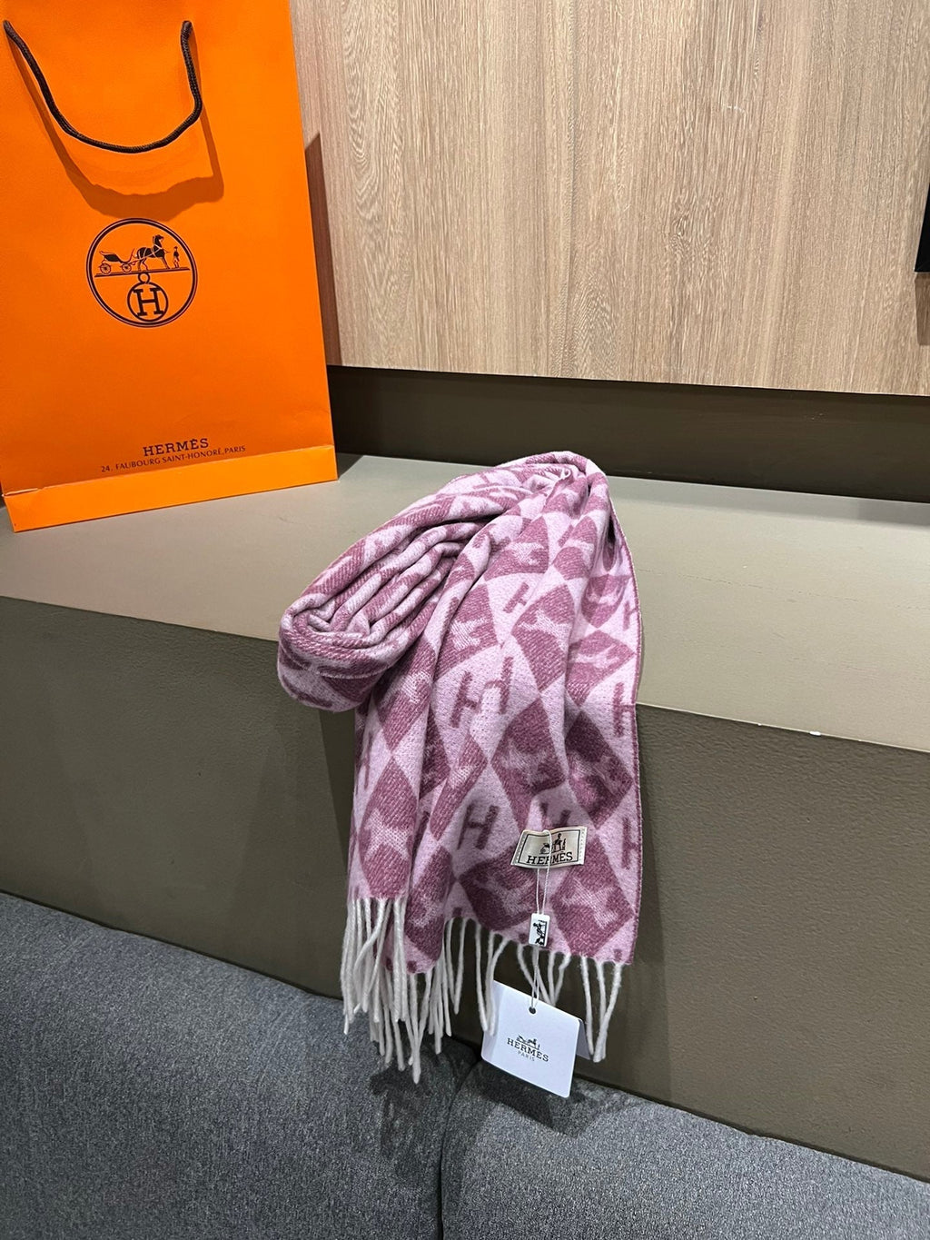 Scarf Cashmere 180 CM In Purple Pink Fine Wool  290423