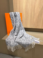 Scarf Cashmere 180 CM In Grey Blue Fine Wool  290424