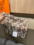 Scarf Cashmere 180 CM In Dark Beige Mix Dark Brown Fine Wool 290425