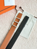 HM Silver Buckle Belt 38mm Brown Black Leather 187556