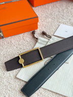 HM Gold Oscar Buckle Belt 38mm Black Chocolate Leather 187785