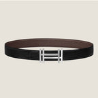 HM H au Carre Buckle Belt 32mm Black Chocolate Leather 187769