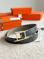 HM Gold Quentin Reversible 32mm Belt Black Beige Leather 188089