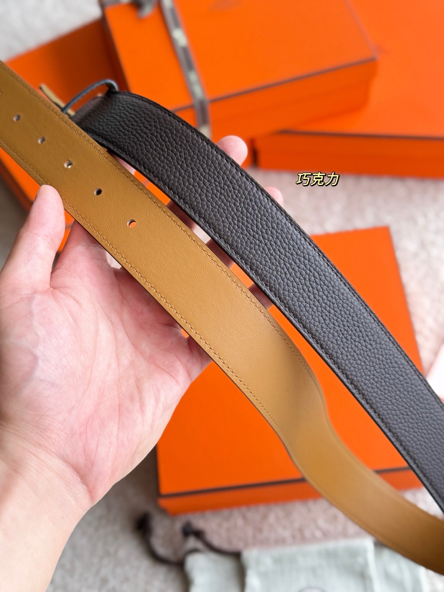 HM Gold 35mm Romain Belt Brown Chocolate  Leather 188392