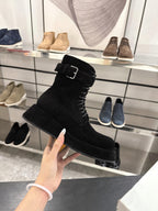 The Row 2025 Lace-up Boot Black Suede 543368