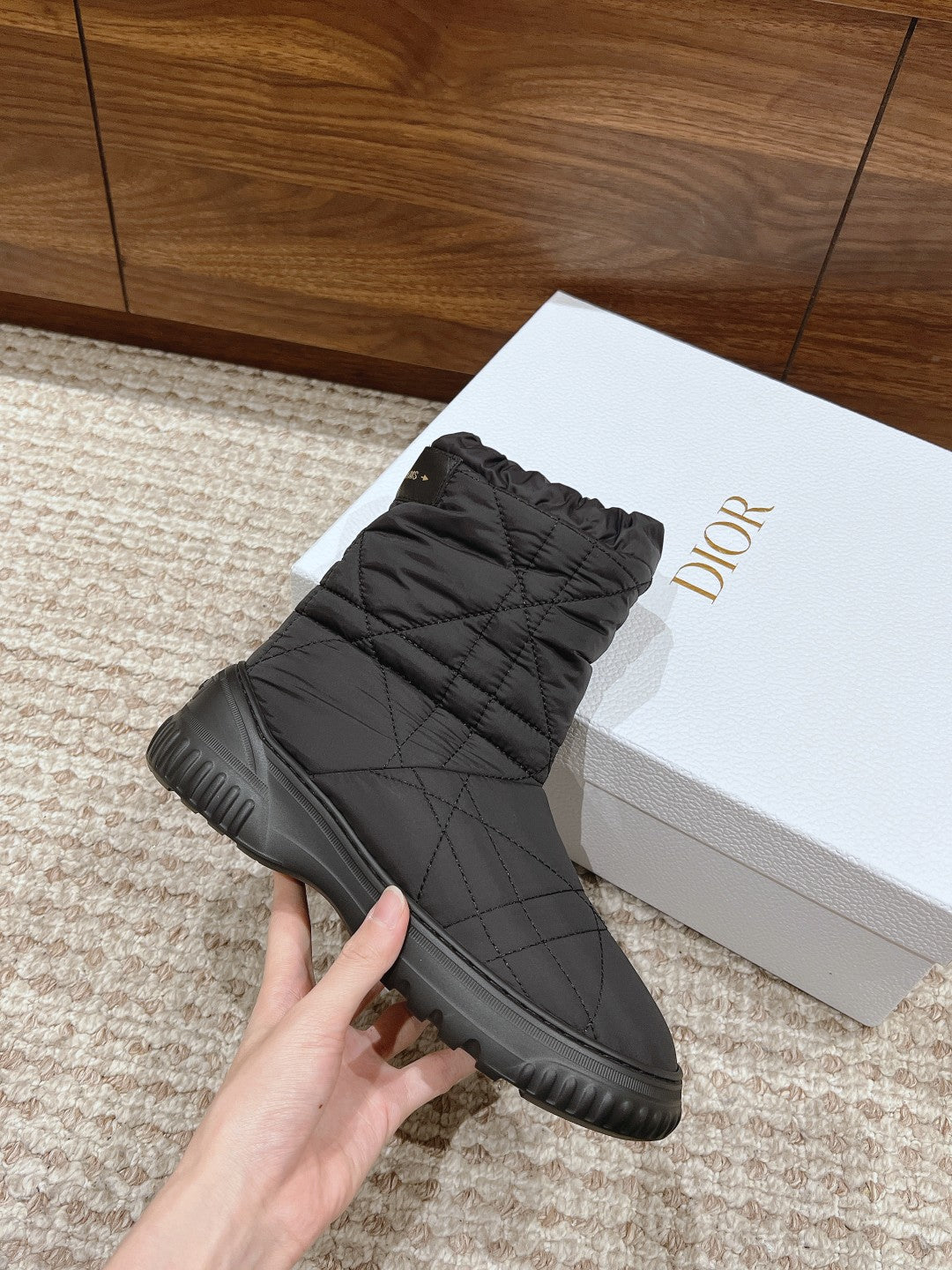 CD Ankle Boots Black Quilted Windbreaker Fabric And Fleece