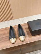 ballet flat black grosgrain gold metalic lambskin