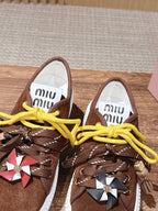 Miumiu 25 Platform Sneakers Brown Yellow Suede Wool 553691