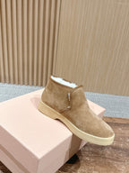 Miumiu 25 Slip-on Boot Light Brown Mix White Suede Wool 553706