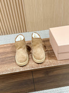 Miumiu 25 Slip-on Boot Light Brown Mix White Suede Wool 553706