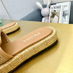 PRA CROCHET SLIDES SLIPPERS BEIGE RAFFIA