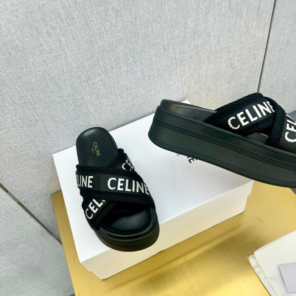Celine Block Slide Black Fabric with Rubber 238137