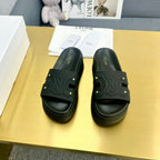 Celine Platform Slide Black Leather 238139