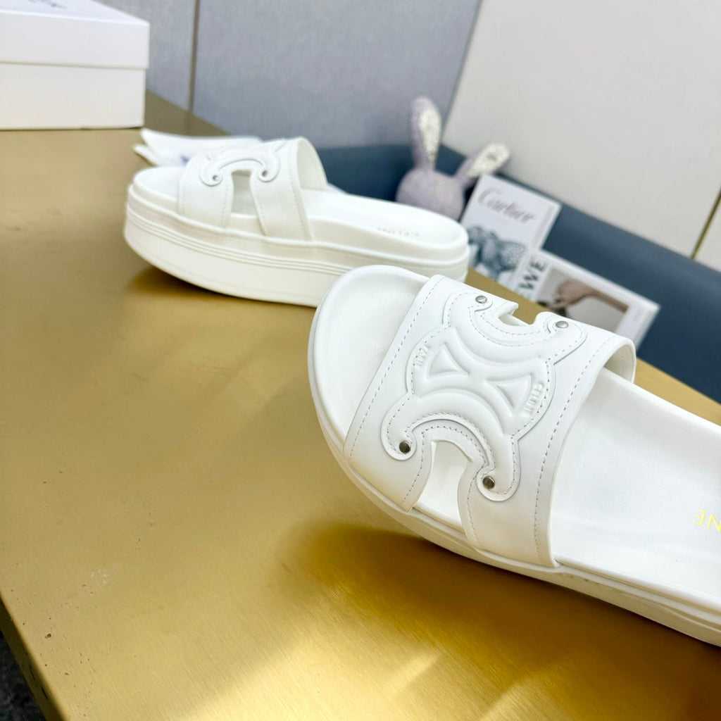 Celine Platform Slide White Leather 238140