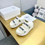 Celine Flatform Dad Sandal Mule White Fabric with Rubber 238141