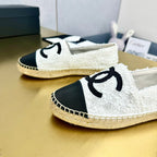 espadrilles white tweed cotton black grosgrain