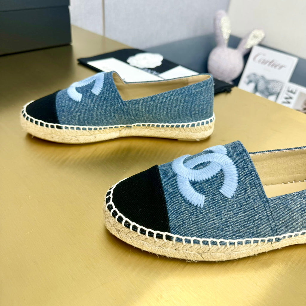 Chanel Blue Denim Cap Toe Espadrilles