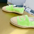 espadrilles green fabric beige calfskin