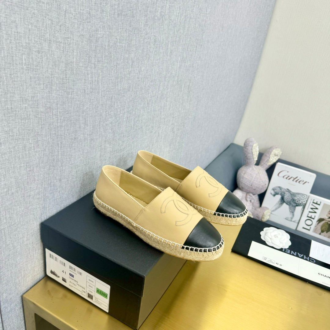 espadrilles light beige and black calfskin
