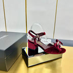 CC 25 Sandal Heels Burgundy Red Velvet 238484