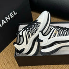 CC Sneaker White Mix Black Calfskin And Silk Parachute Fabric 947510