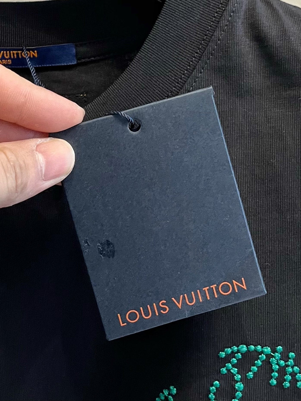 LV T-SHIRT IN BLACK EMBROIDERED LOGO PURE COTTON 238776