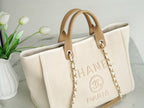 CC LARGE TOTE 39 LIGHT BEIGE CANVAS PEARL LOGO