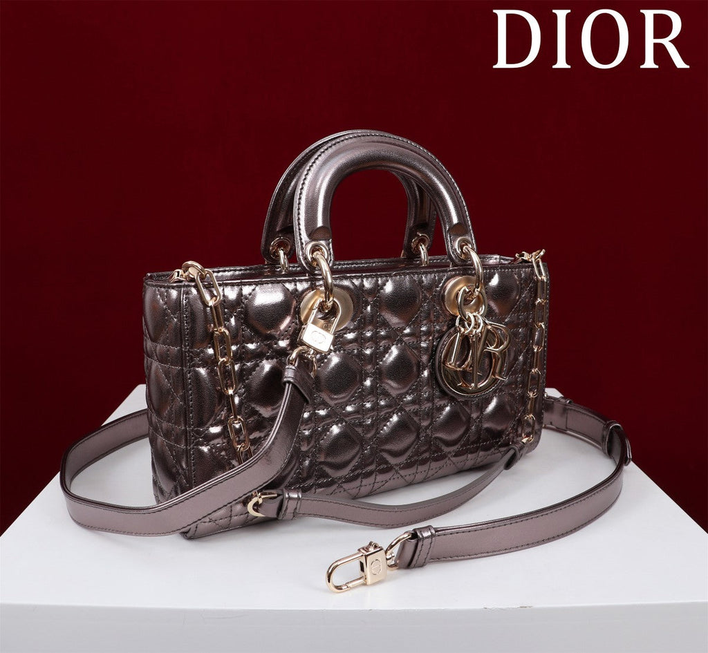 medium lady d-joy 26 dark purple metalic lambskin