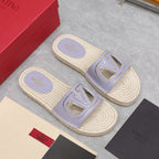 Vlogo Cut-Out Slide 20 Purple Calfskin Beige Sole Raffia