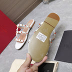 VT 25 Rockstud leather slides White Sheepskin 289660