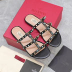 VT 25 Rockstud leather slides Black Sheepskin 289663