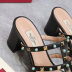 VT 25 Rockstud Heeled Sandals Black Sheepskin 289667
